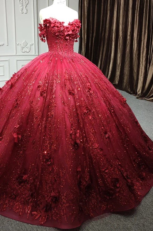 Quinceanera Dress Exquisite Red Pearls Sleeveless 3D Appliques Party Dresses