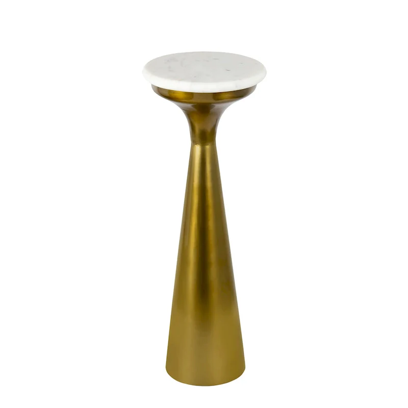 Vince 22.25 Mid-Century Glam Retro Metal Drink Table with Marble Top, Gold/White, by JONATHAN Y