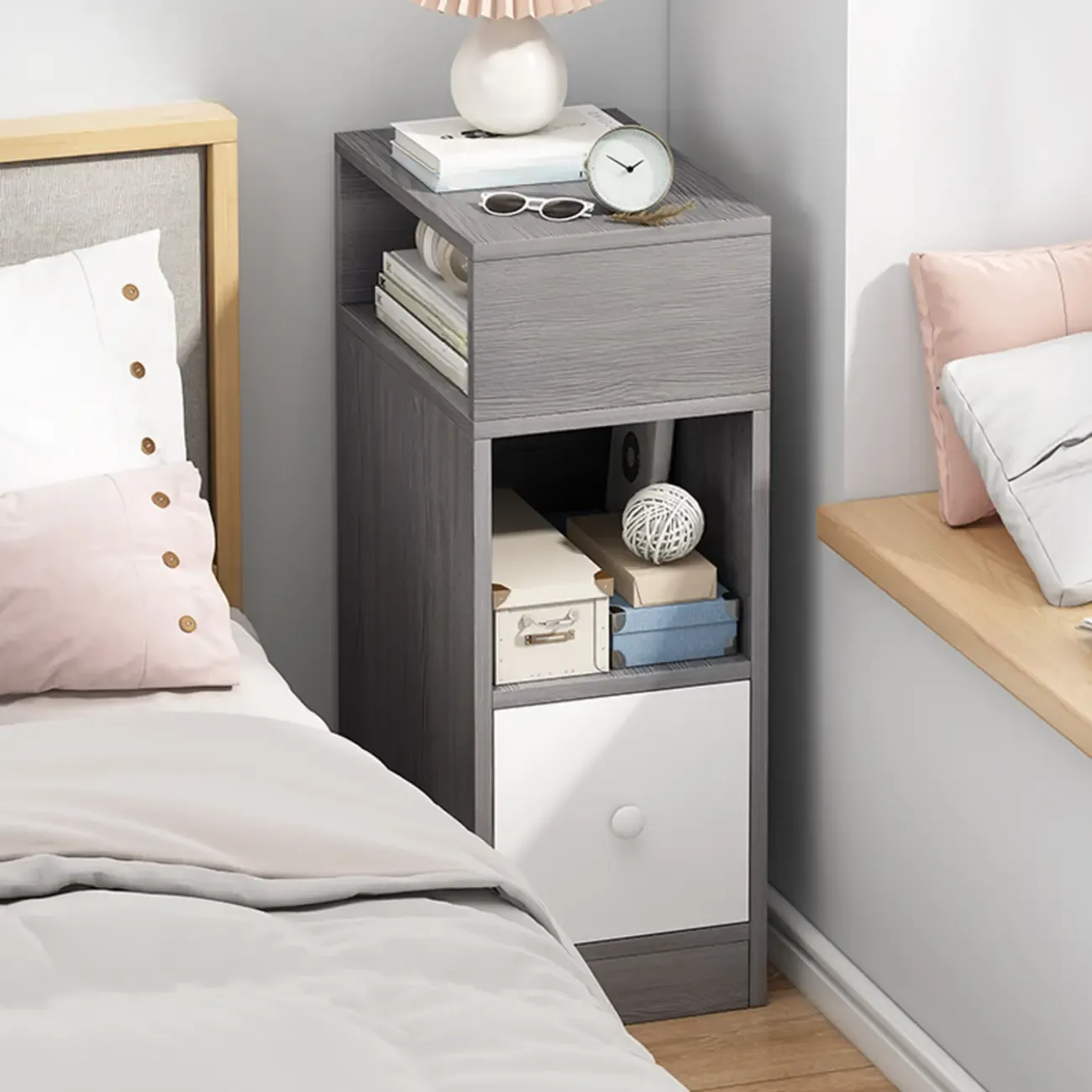 Natural Finish Casual Engineered Wood 3 Drawer Nightstand