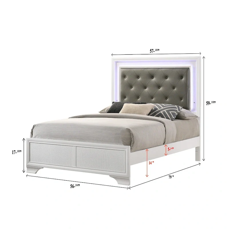 Kym 4 Piece Frost LED Faux Leather Upholstered Tufted Panel Bedroom Set