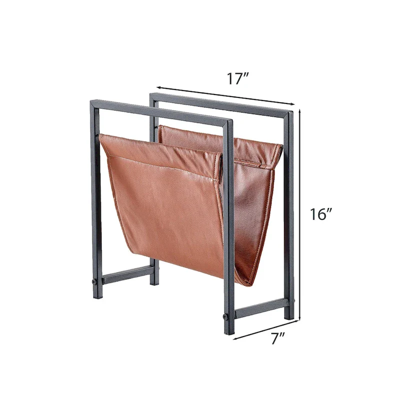 Freestanding Matte Metal Frame Leatherette Sling Magazine Holder