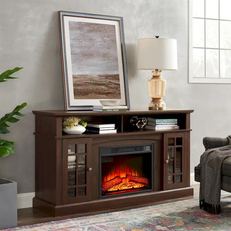 Modern Entertainment Console with 23  Fireplace Inset