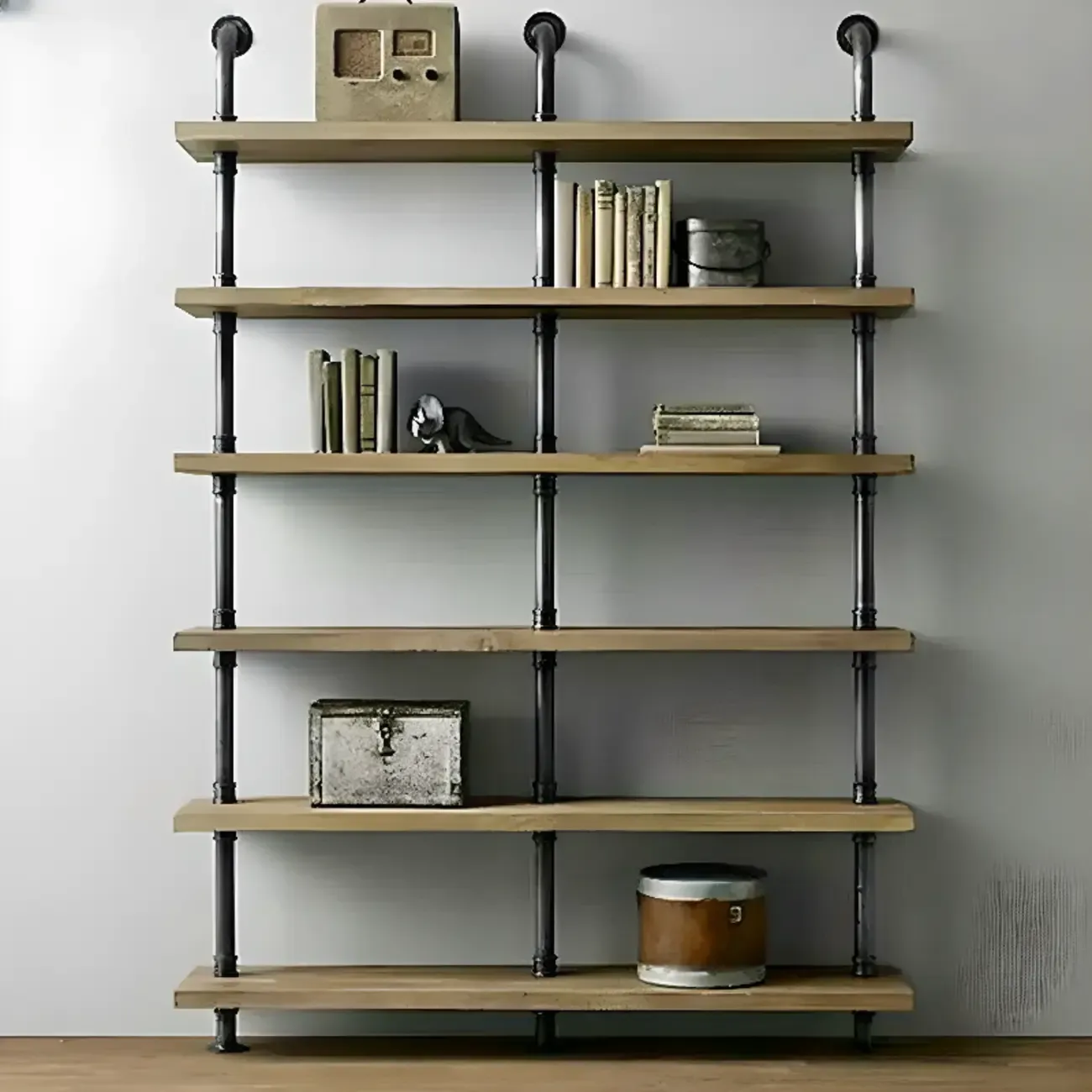 Etagere Brown Wood 6-Shelf Rectangle Open Bookcase