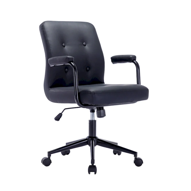 Brown / White / Black Button-Tufted PU Leather Office Chair with Steel Base & Central Tilt – 1-Person