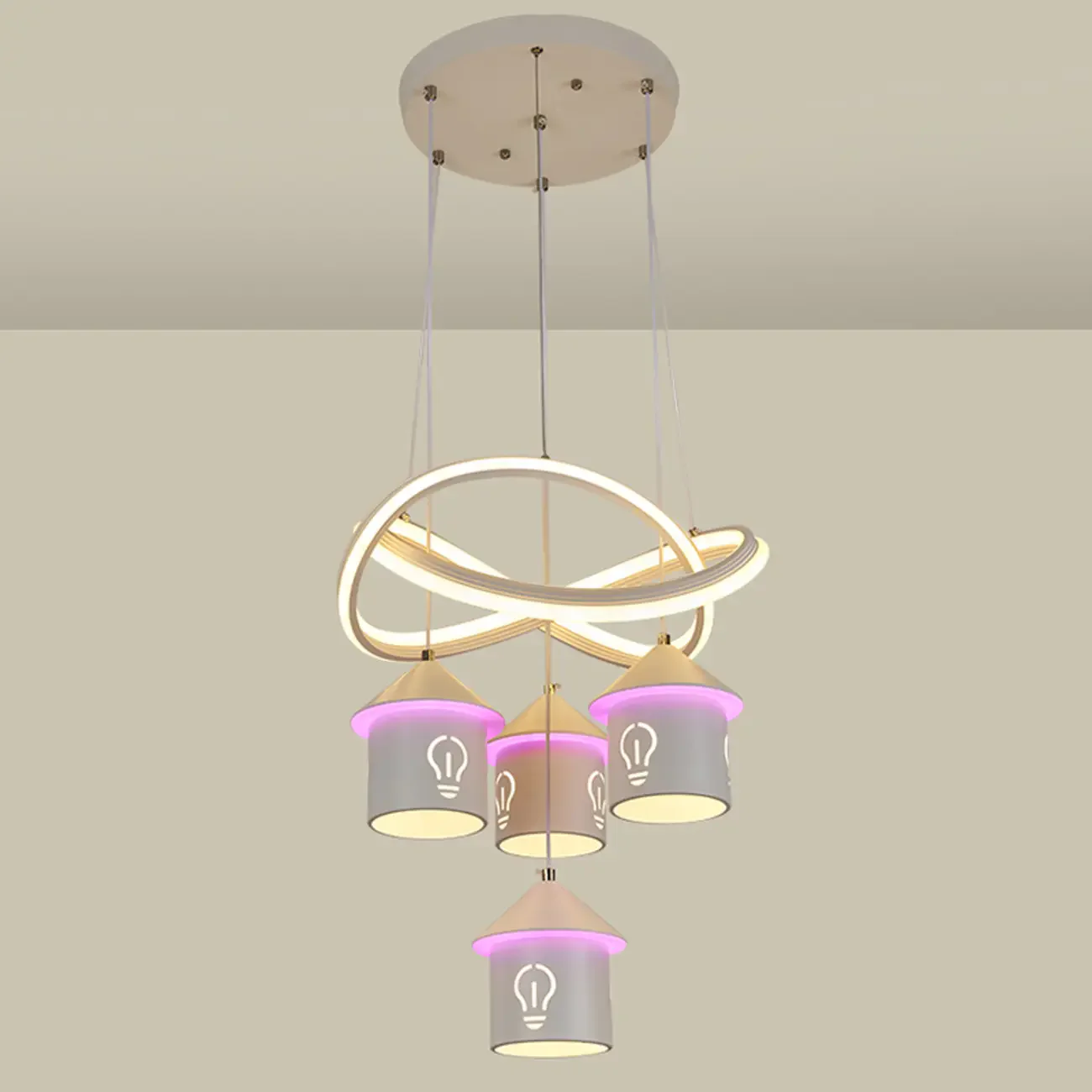 Modern 4-Light LED Chandelier with Unique House Design