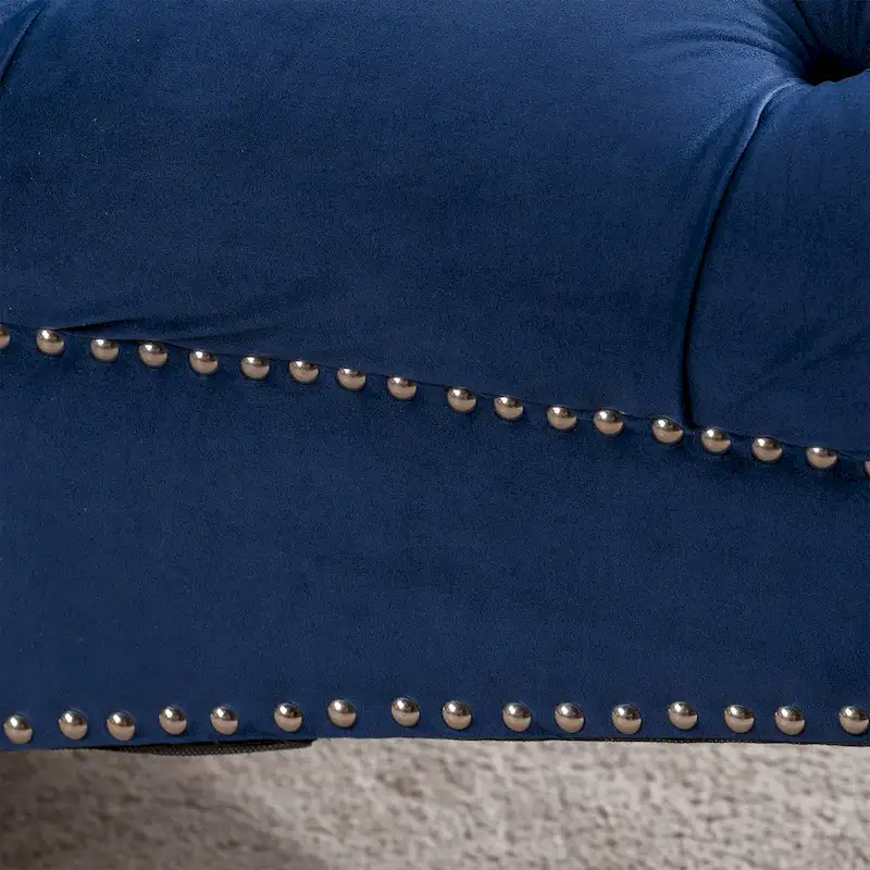 Blue 27.17 Buttons Tufted Chaise Lounge Chair with Nailheads