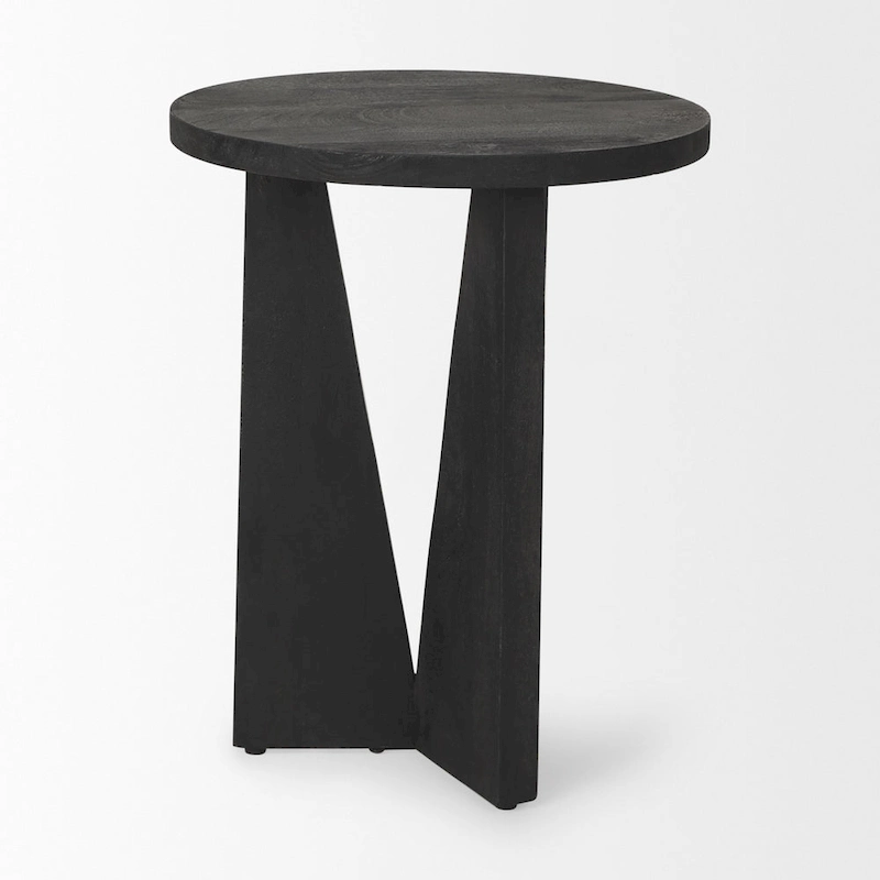 Mattius Black Solid Wood Round Accent Table - 18L x 18W x 22H
