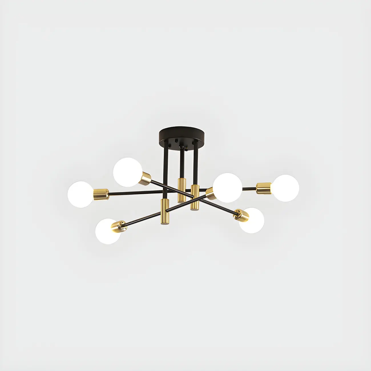 Modern Industrial Black Gold Sputnik Semi Flush Ceiling Light