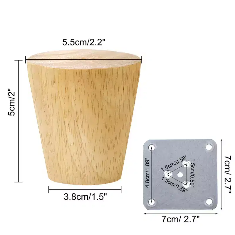 Unique Bargains Wood Furniture Legs Round Solid with Mounting Plate Replacement Feets Set of 4