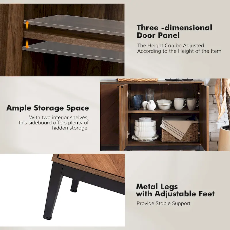 Senin Modern Herringbone TV Stand with Adjustable Shelves by HULALA HOME - 55 inches