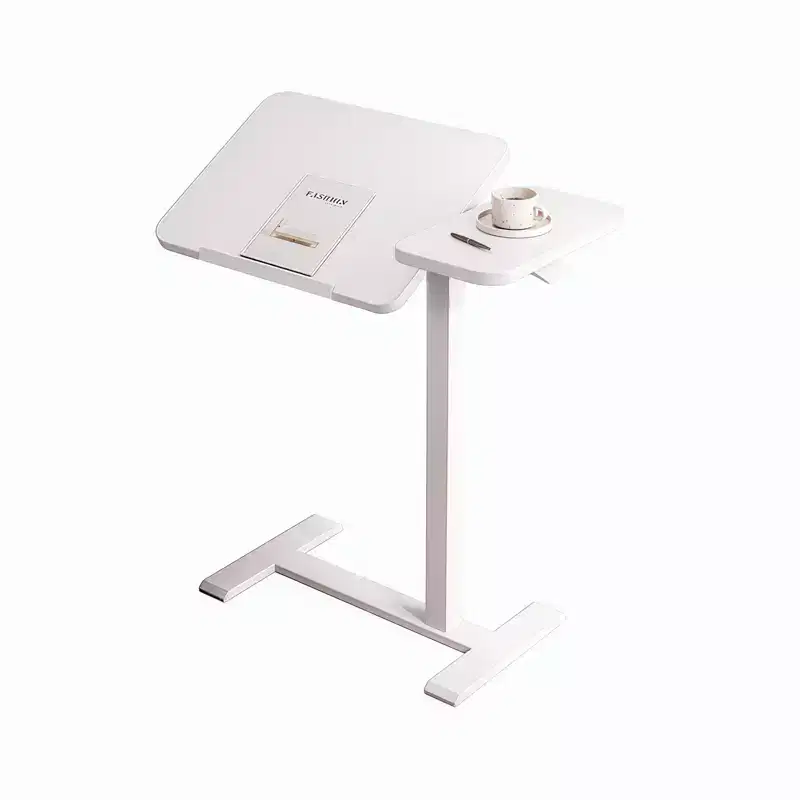 NAYSAYE Overbed Bedside Desk End Table Mobile Rolling Laptop Stand Height Adjustable Table for Bed Sofa, White, 31.5*15.7*40