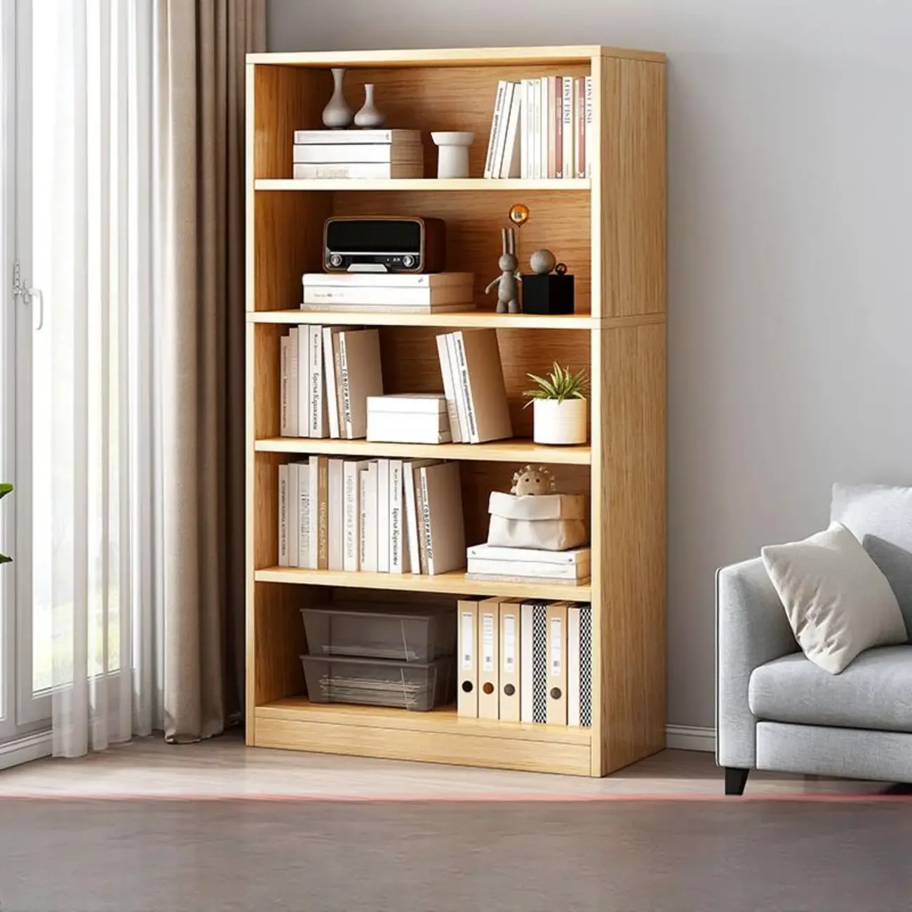 Modern Multi-Layer Brown Lumber Closed Back Bookcase