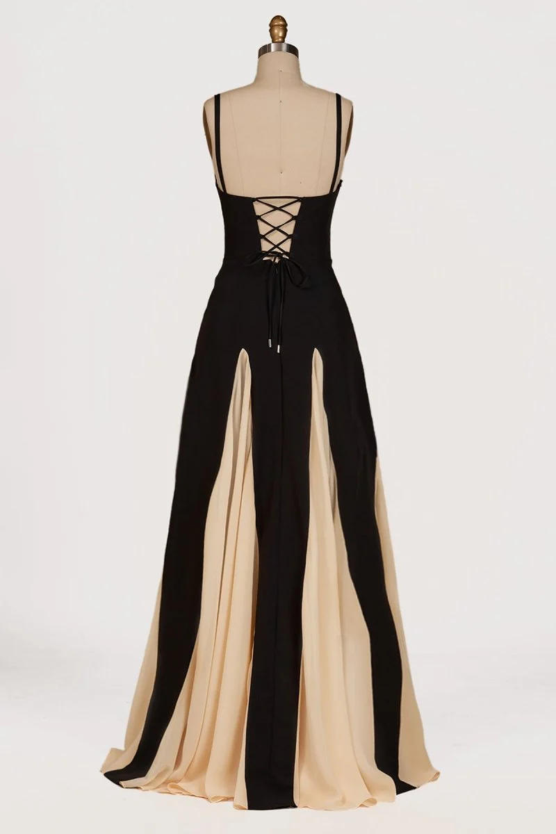 Champagne - Spaghetti Straps Sleeveless A Line Satin Long Prom Dresses
