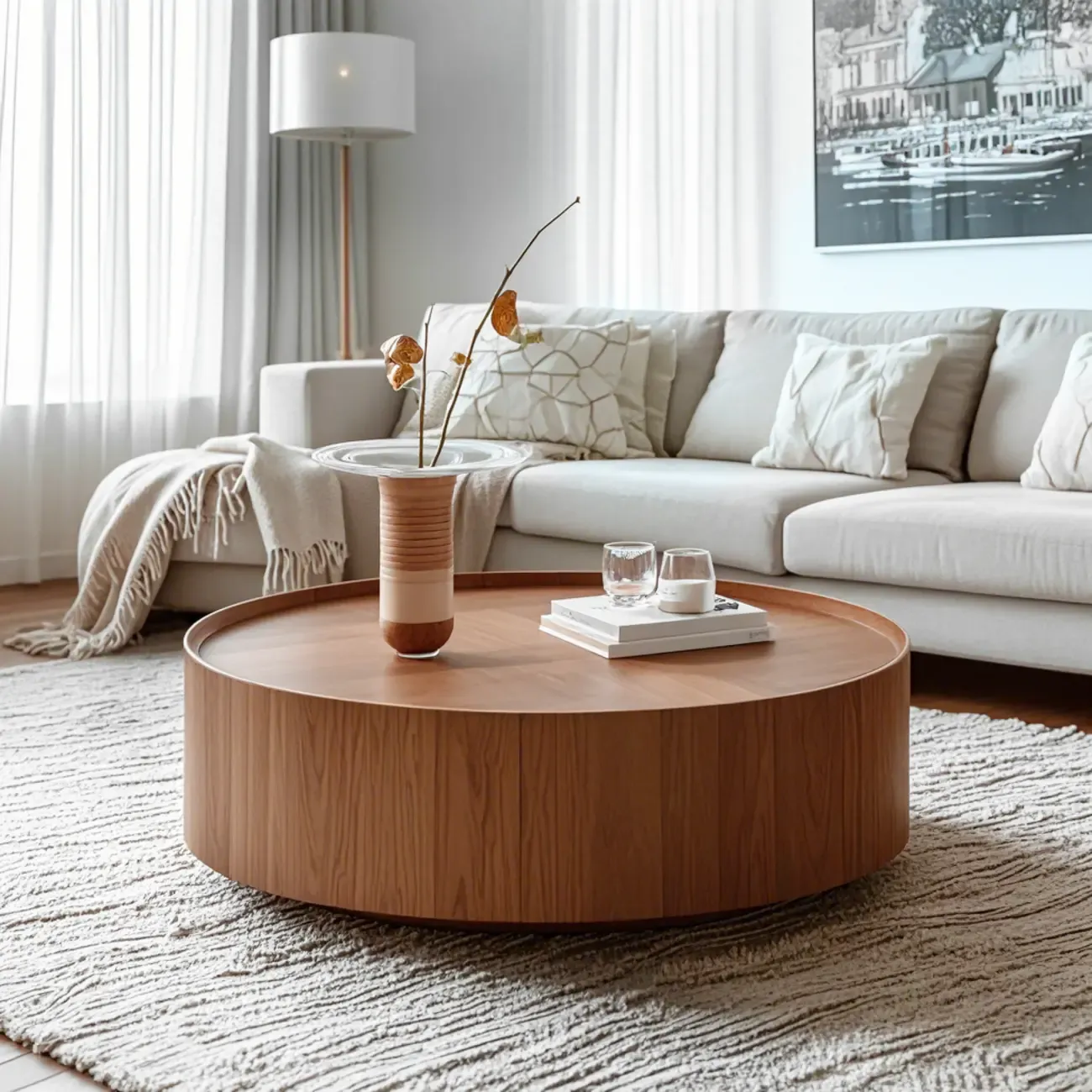 2 Drawers Round Reclaimed Wood Nesting Pallet Coffee Table