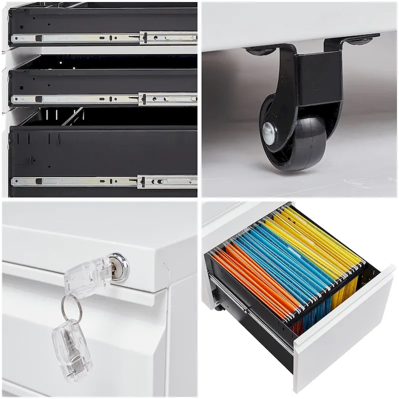 3-Drawer Steel Locking Rolling File Cabinet