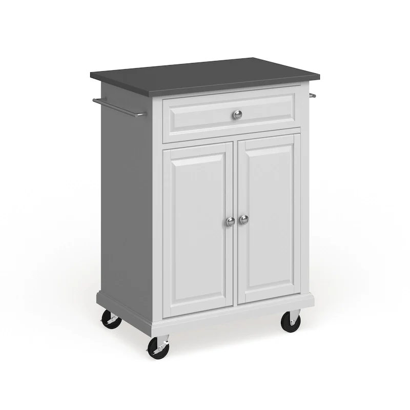Crosley Compact White Wood Portable Kitchen Cart/ Island with Stainless Steel Top - 18d x 31w x 35.5h