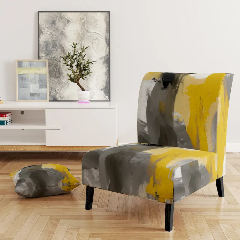 White & Gold Abstract Pattern Accent Chair – Modern Style, Single Seat