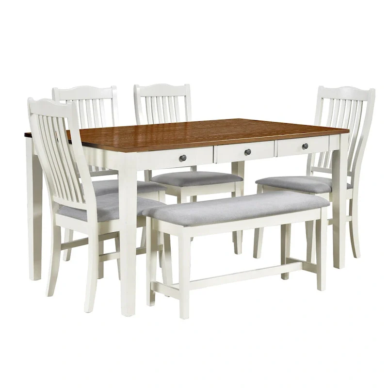 6-Piece Wood Dining Table Set with 4 Chairs and Bench
