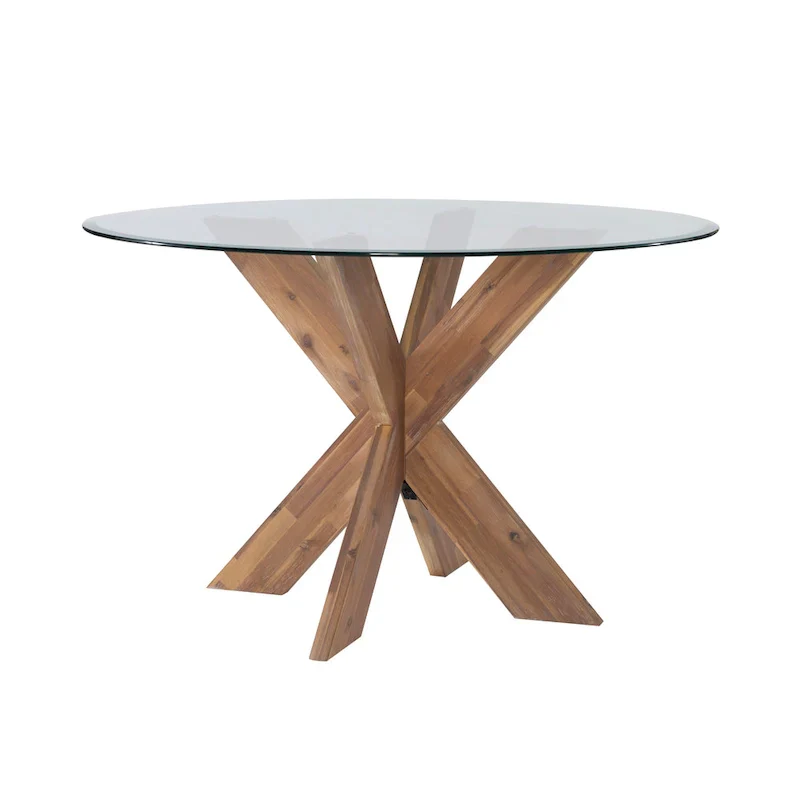 White Round Glass Dining Table for 4 with X-Base