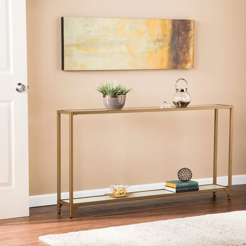 Furniture  Narrow Console Table with Glass Shelf Display
