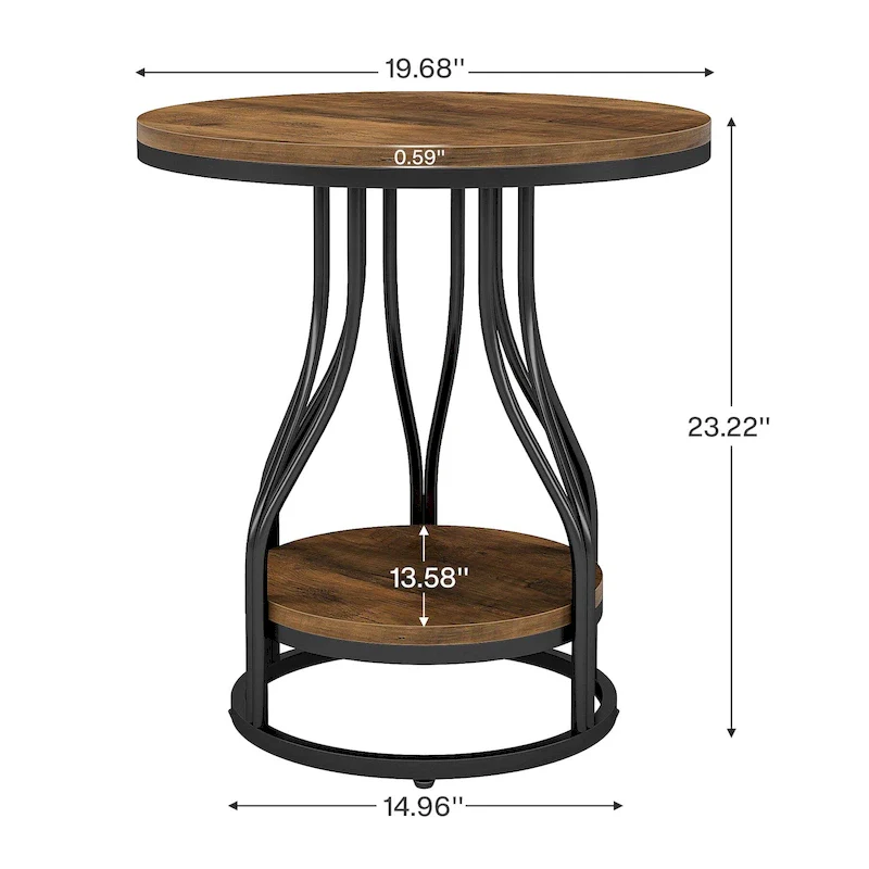2-Tier Faux Marble Round End Side Table with Stylish Metal Frame,Modern Simple Bedside Nightstand Accent Tables