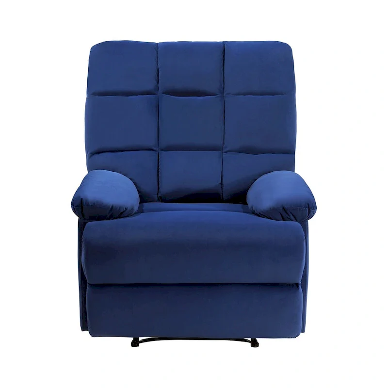 36 Inch Manual Recliner Chair, Cushioned, Blue Velvet, Solid Wood