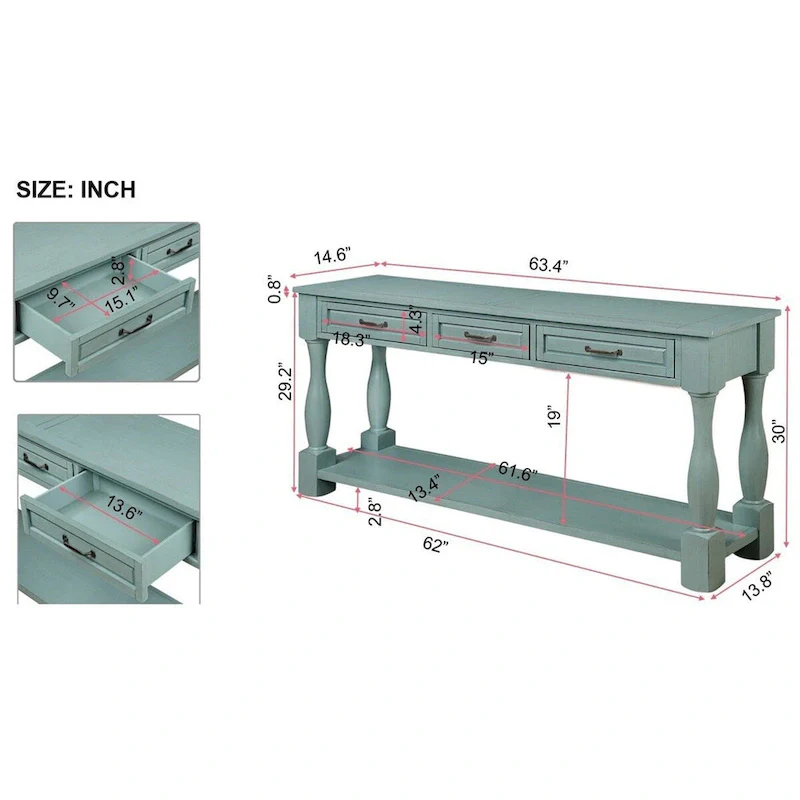 Wood Console Table with 3 Drawers and 1 Bottom Shelf