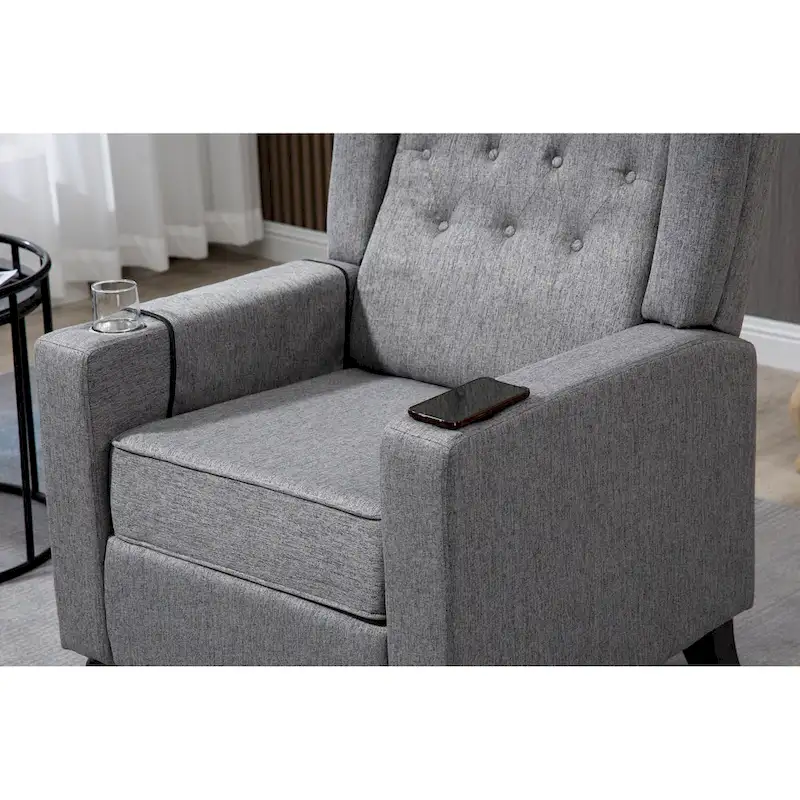 Arm Pushing Recliner Chair,Button Tufted Wingback Recliner Chair,Fabric Pushback Manual Single Sofa Home Theater Seating