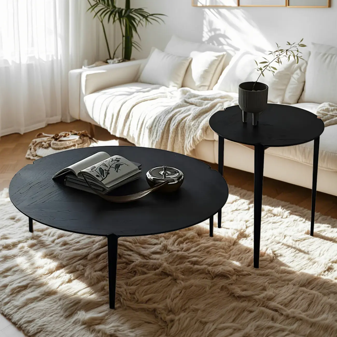 Black Scandinavian Chic Round Wood Coffee Table
