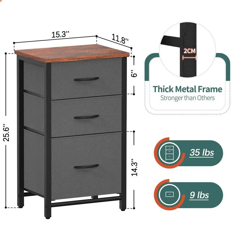 Night Stand Bedside Table with 3 Storage Drawers