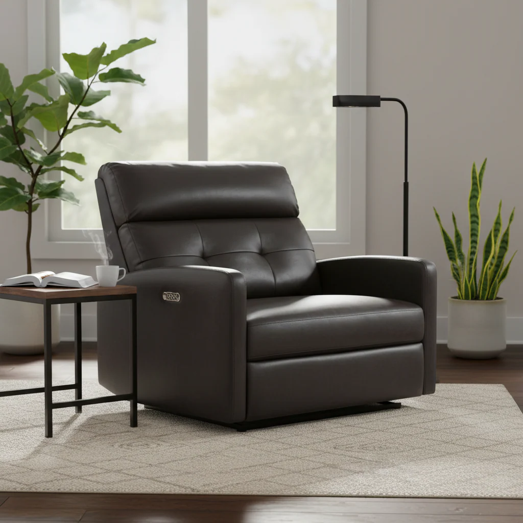 Brown Faux Leather 2-Seater Push-Back Recliner