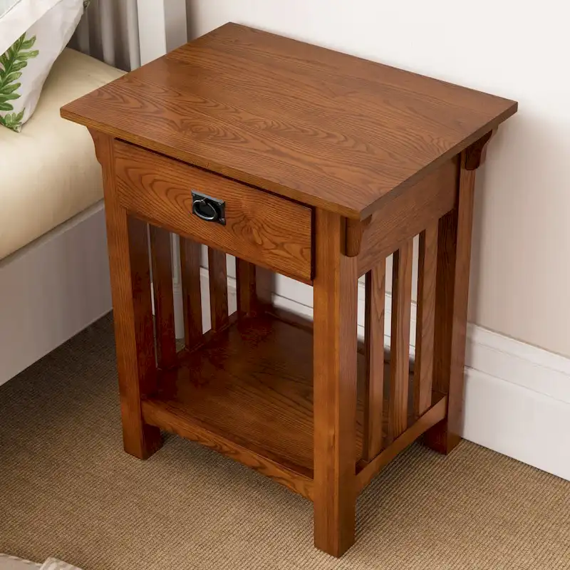 End Table with Drawer - Medium Oak, Mission Style, Single User