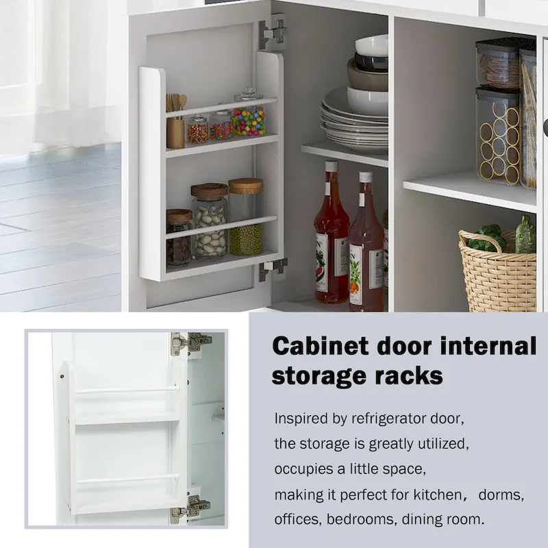 Kitchen Cart with Rubber wood Drop-Leaf Countertop