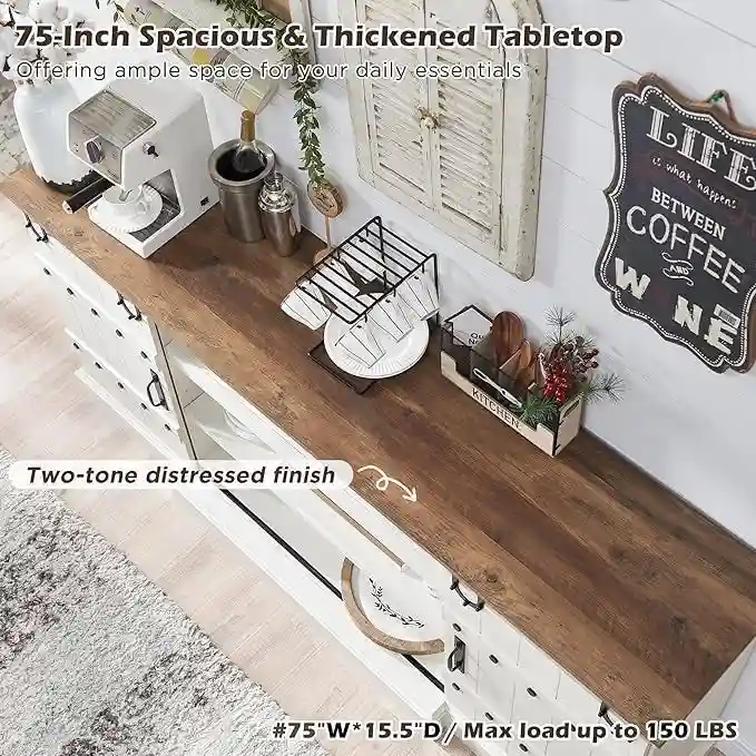 Modern Grey Sideboard Buffet Cabinet with 3 Drawers & Adjustable Shelves
