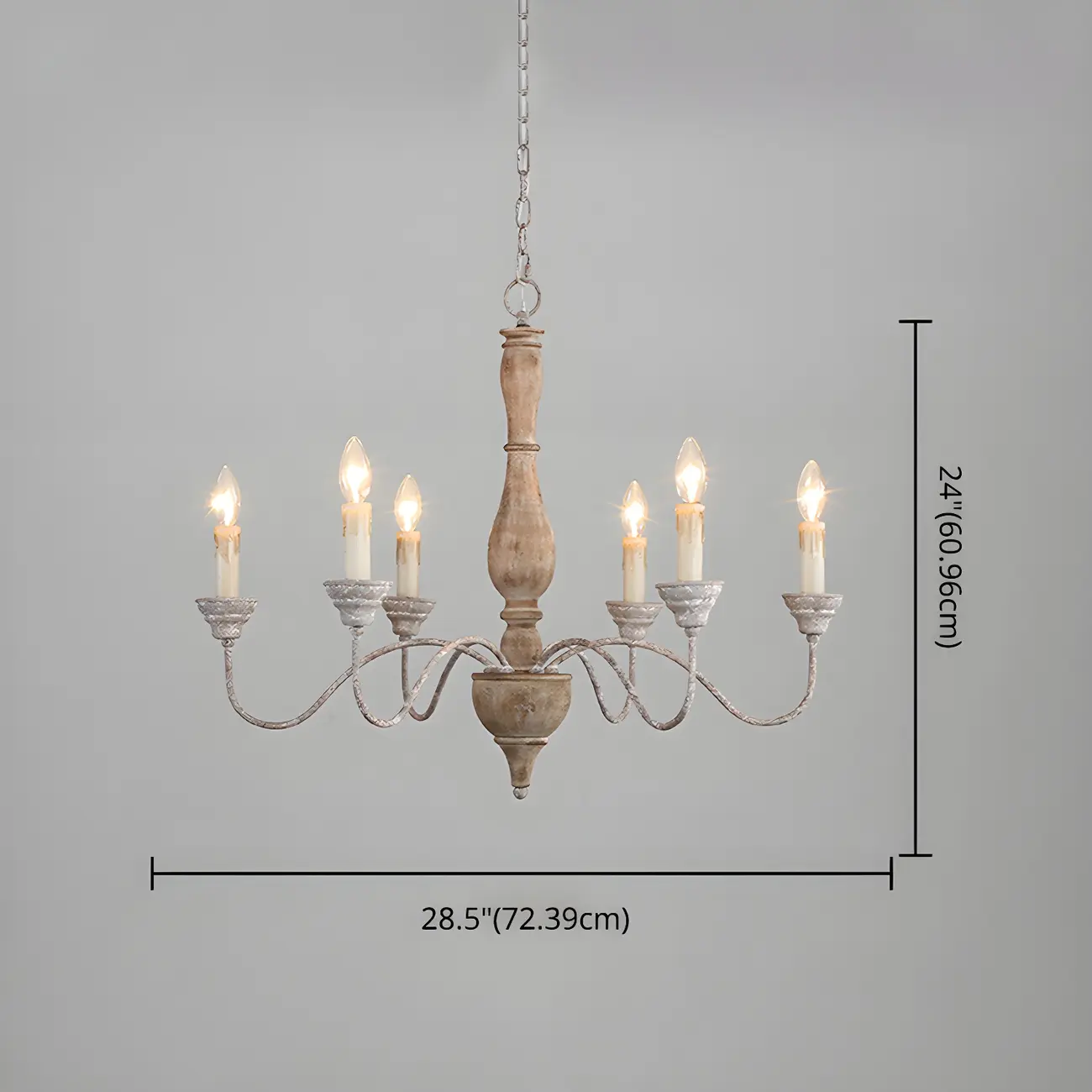 6-Light Classic Wooden Candelabra Chandelier with Chain Mount
