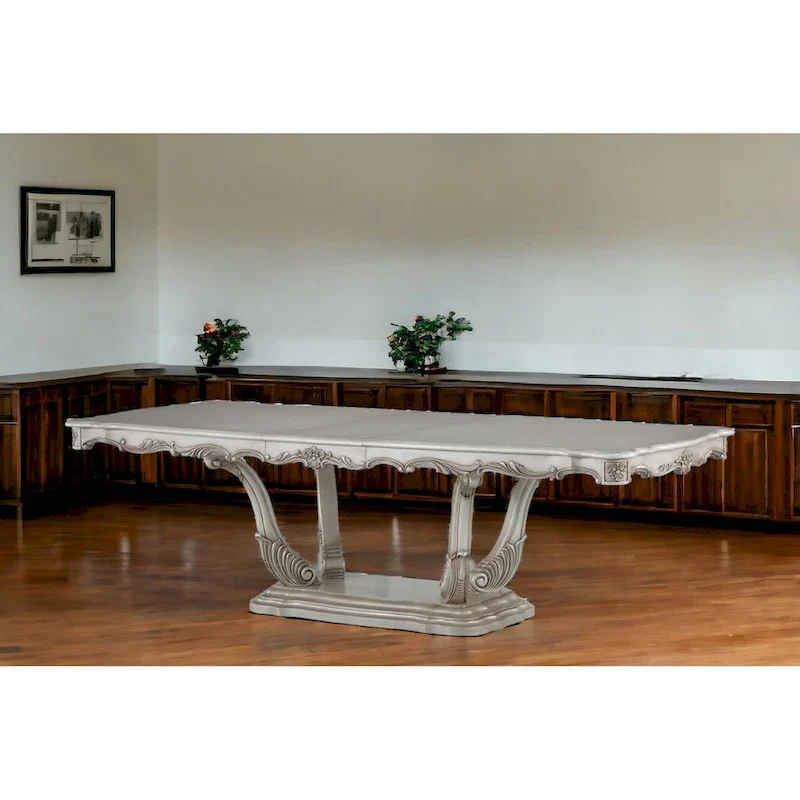 44-Inch Off White Solid Wood Pedestal Dining Table