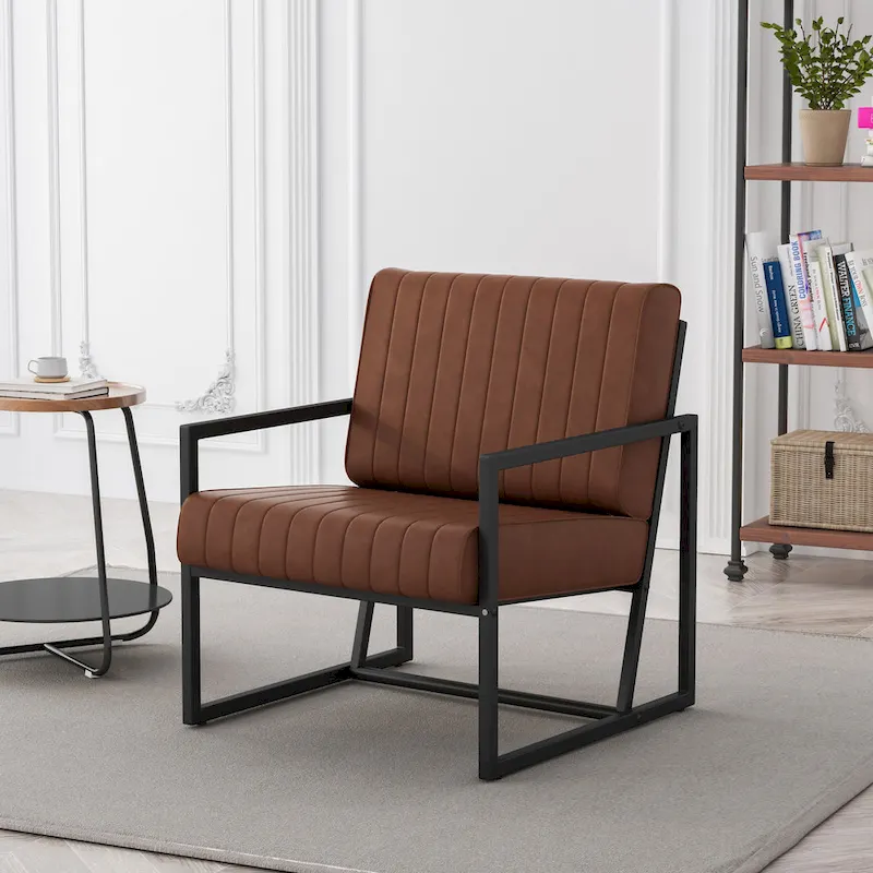 PU Leather Feature Armchair with Thick Padded Backrest