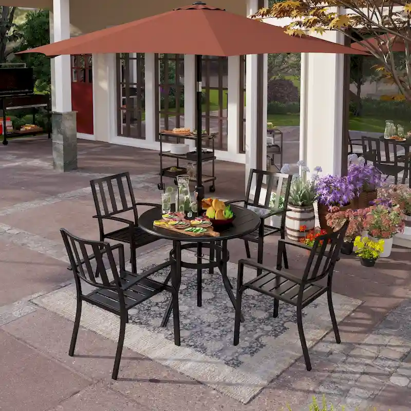 MAISON ARTS 5/6-Piece Patio E-Coating & Stackable Dining Set