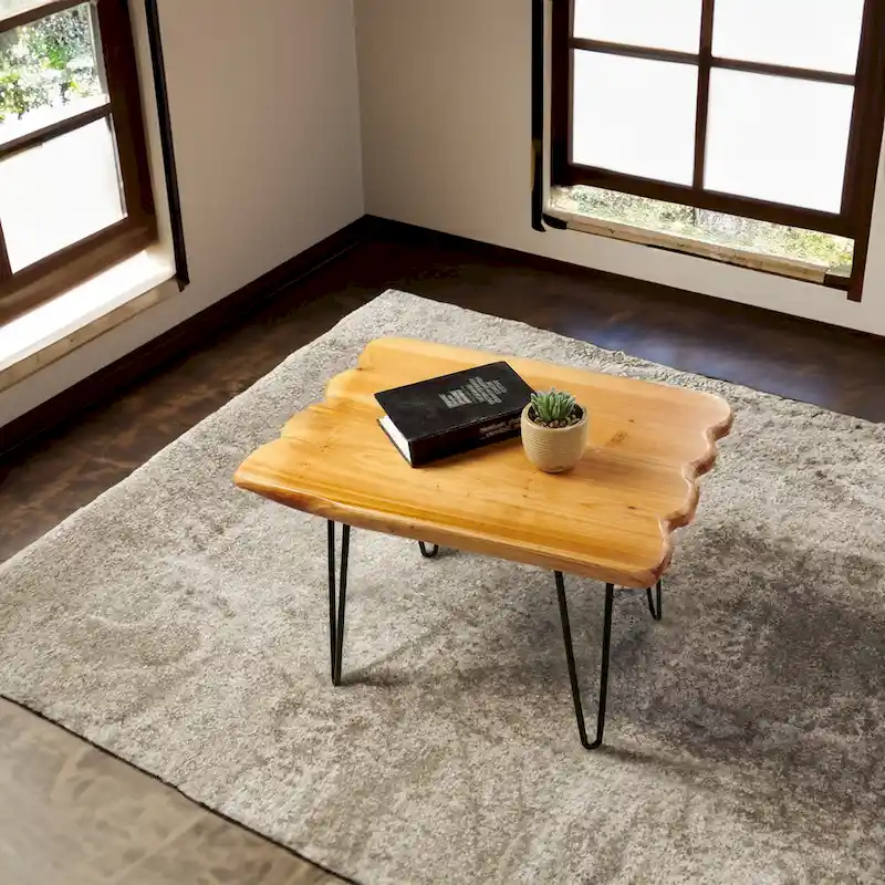 Live Edge Coffee Table - Cedar Wood - Black Hairpin Legs