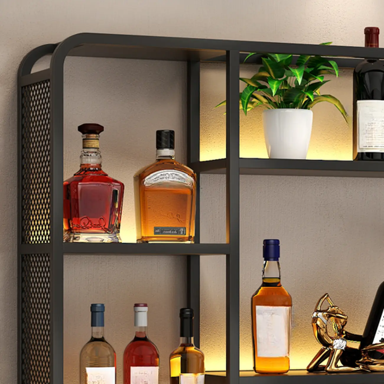 Alloy Wall Mount Open Wine Holder Bottle with Shelf