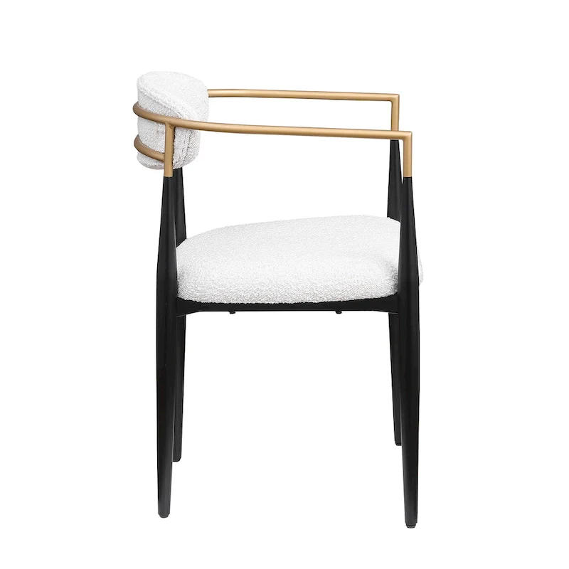 Boucle Upholstered Dining Chair with Metal Frame