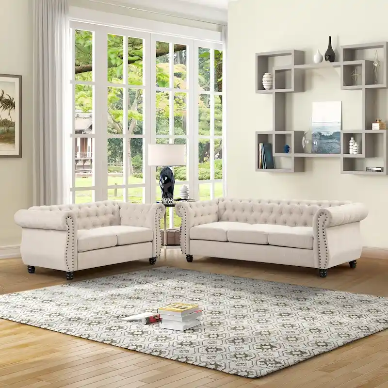 Lovaseat and Sofa Set Tufted Upholstered Chesterfield Furniture Set