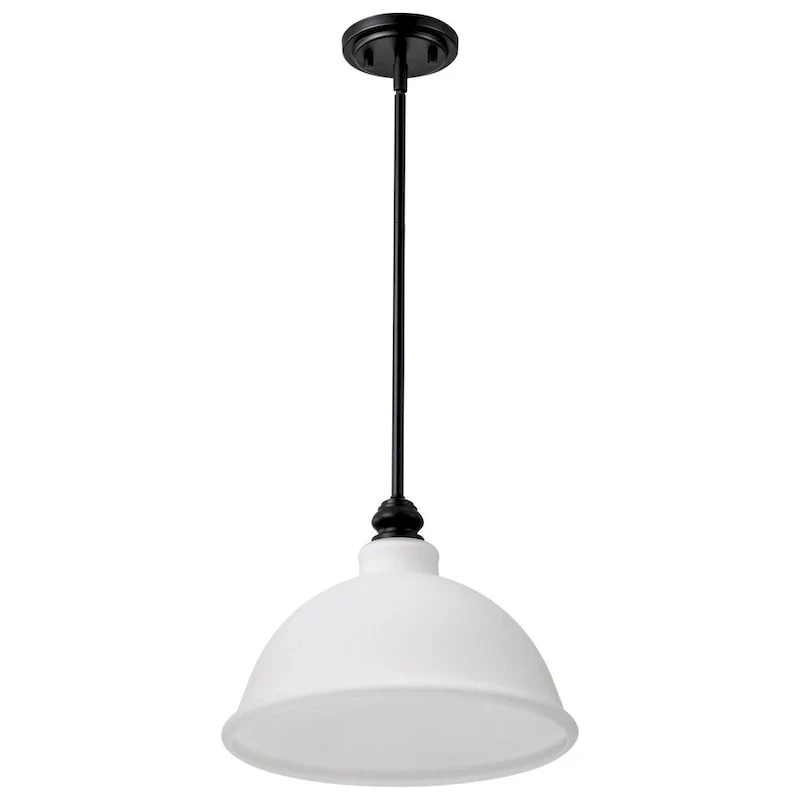 Russel 14 Inch Pendant Matte Black with Satin White Glass - Matte Black