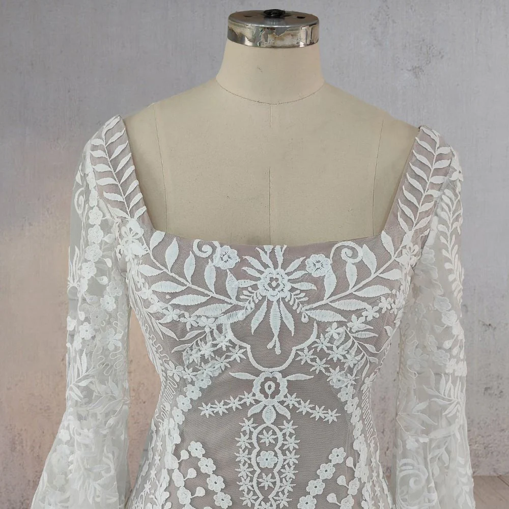 White Mermaid Enchantment Flower Prints Wedding Dress