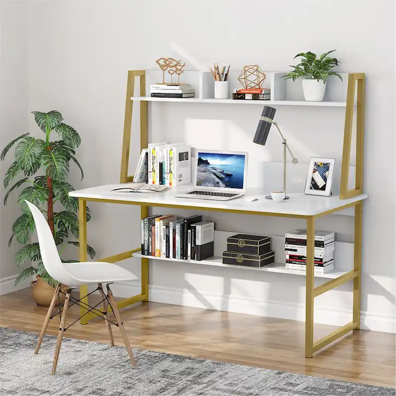 47 Inches Computer Desk with Hutch and Bookshelf