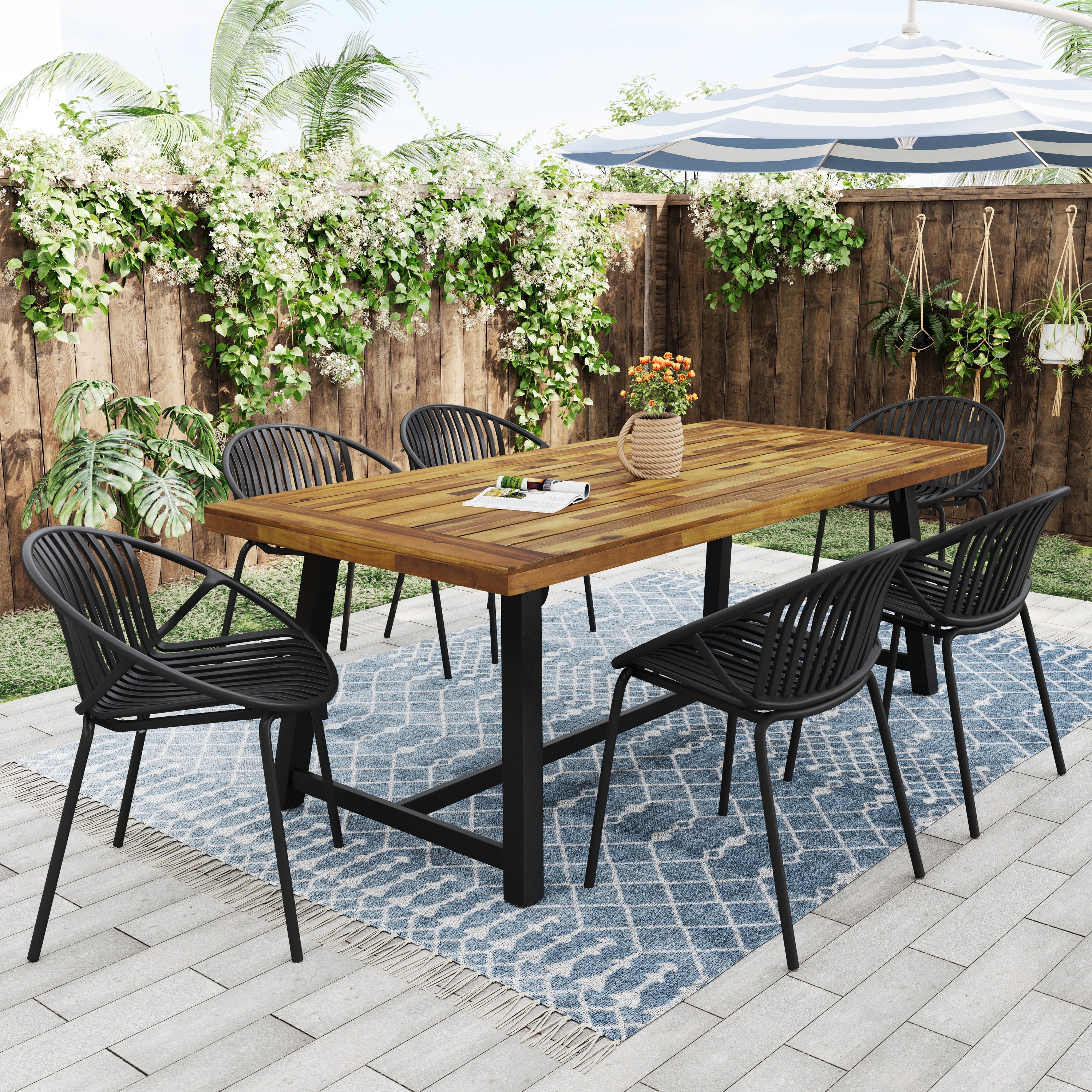Walker Edison | Modern 7 Pieces Outdoor Patio Dining Set