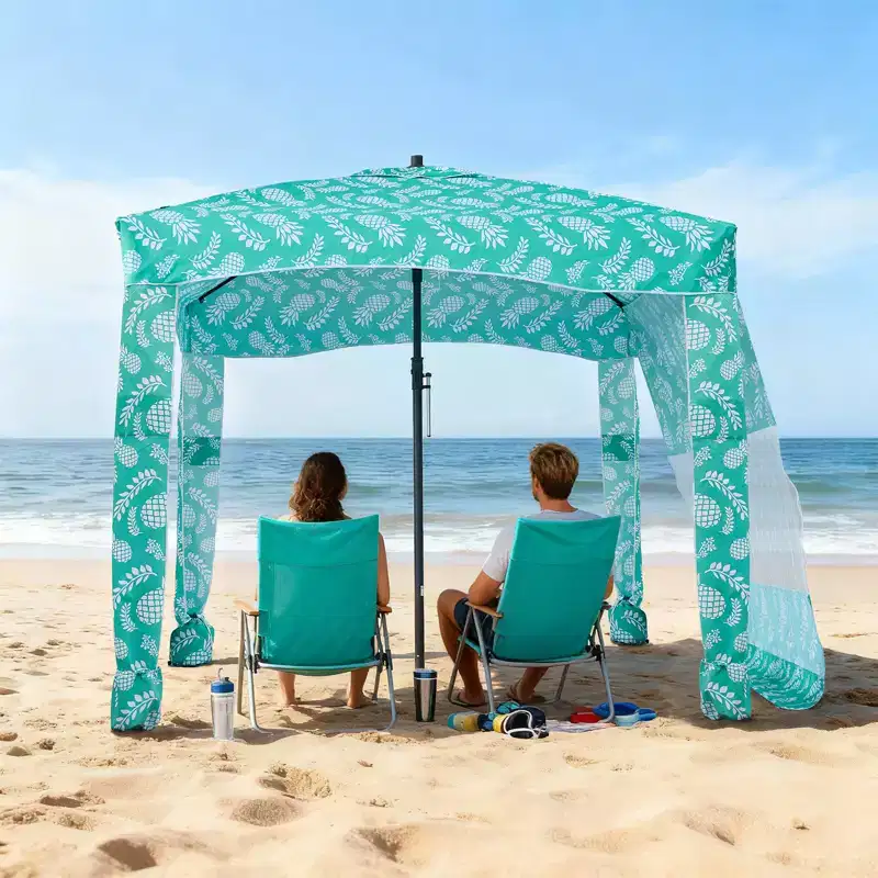 VEVOR Beach Cabana, 6 x 6 ft Beach Canopy with Side Wall, UPF 50+ Protection Easy Setup Cabana Tent with Sand Pockets, Large Shade Sun Shelter, Green