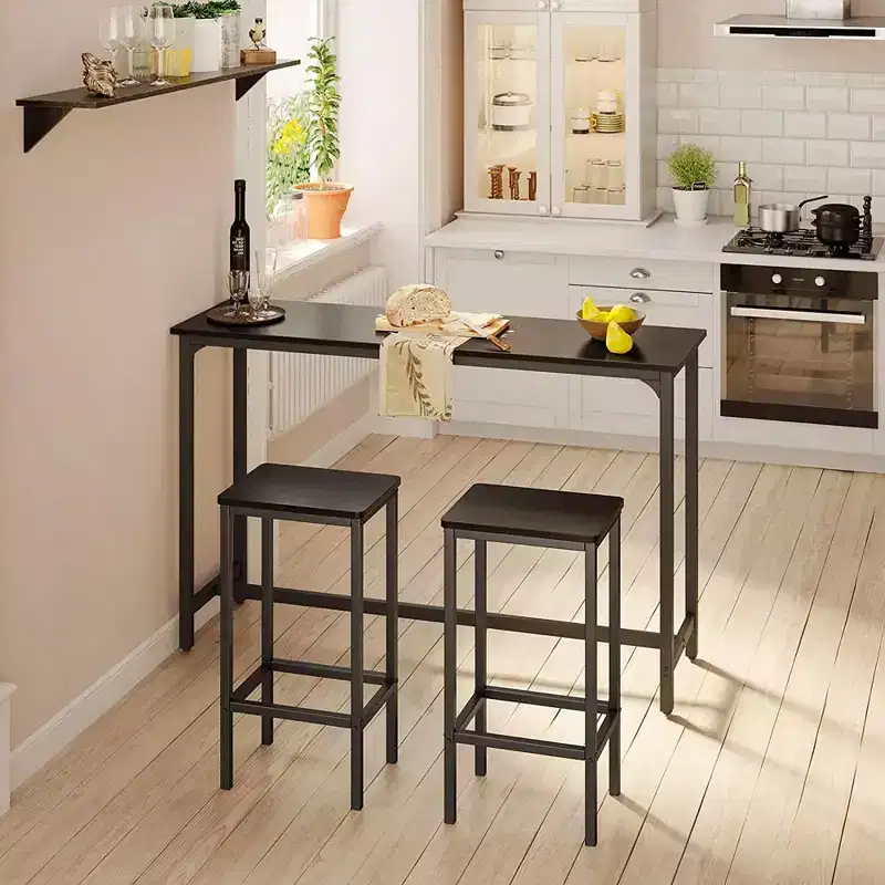 ODK 55 Inch Rectangular Modern Bar Height Narrow Pub, Kitchen, and Dining Table with Metal Legs, Easy to Clean Top, and Fast Assembly, Black