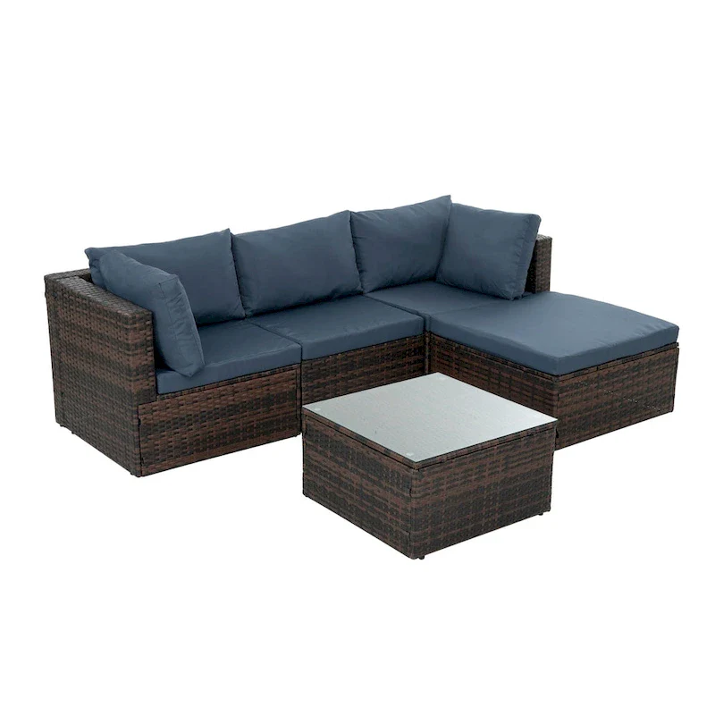 5 Set Wicker Furniture With Tempered Glass Coffee Table