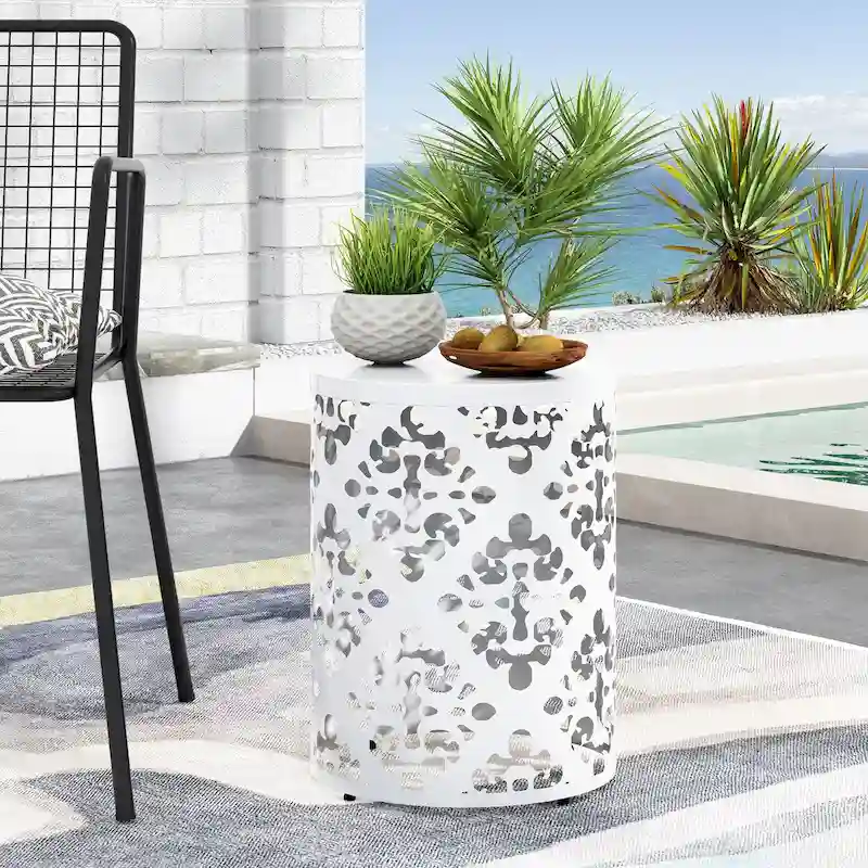 Metal end Table Outdoor Side Table for Patio,Concrete Side Table Tree Stump Side Table,Garden Stool Side Table